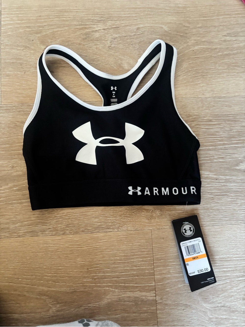 Under Armour Black Sports Bra with White Logo Trim